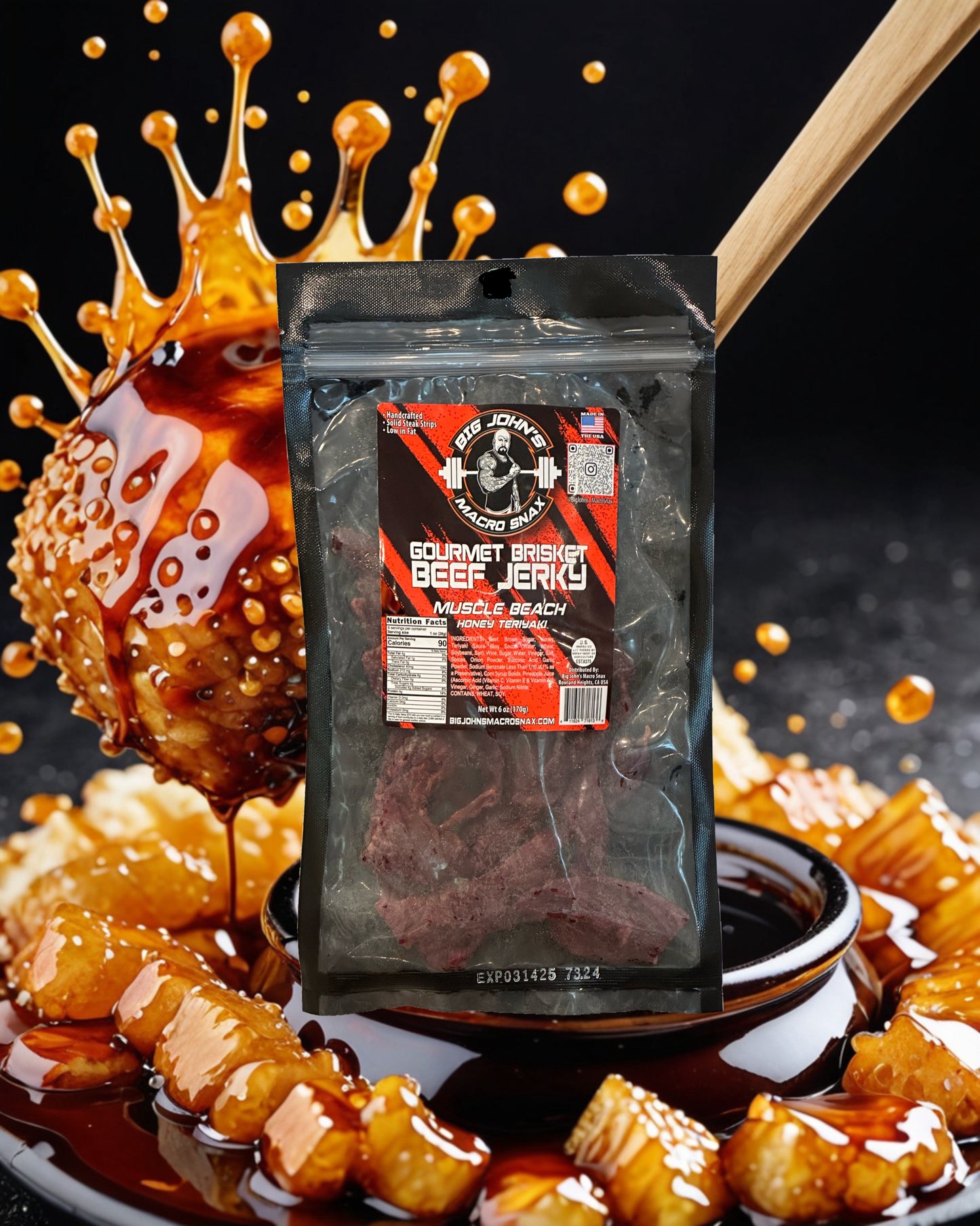 "Muscle Beach" Honey Teriyaki Brisket Beef Jerky - (6oz) High Protein Snack